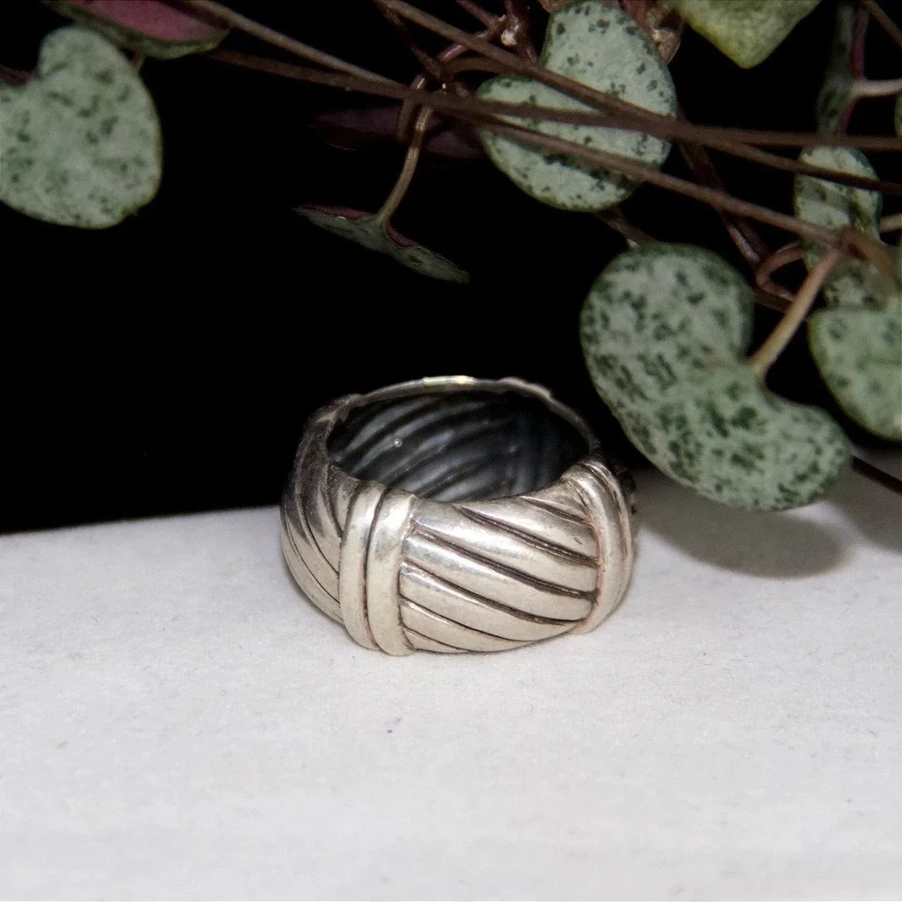 VTG HEAVY Sterling Silver Ribbed Wide Band Statement Ring Size 8 925 VTG